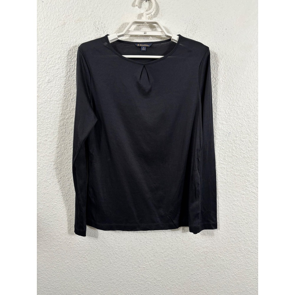 Brooks Brothers Black Long Sleeve Keyhole Neck Top Women's Size S